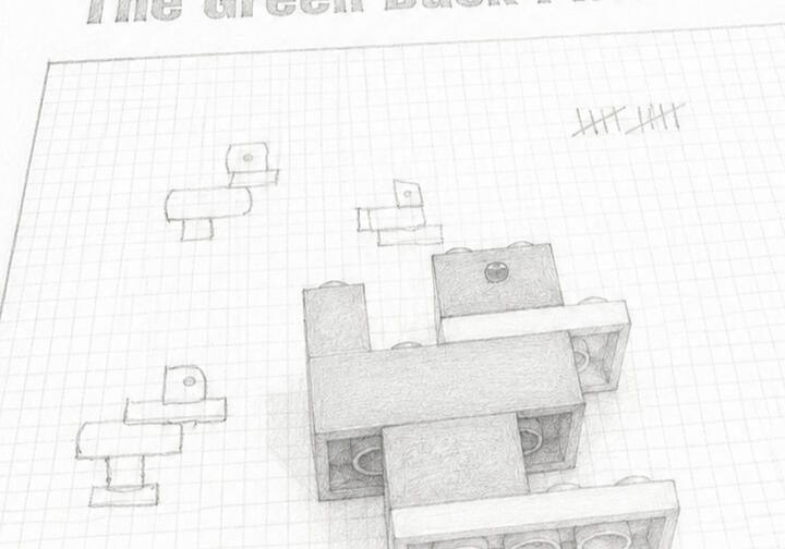 Sketch illustration of brick constructions arranged on a planning grid